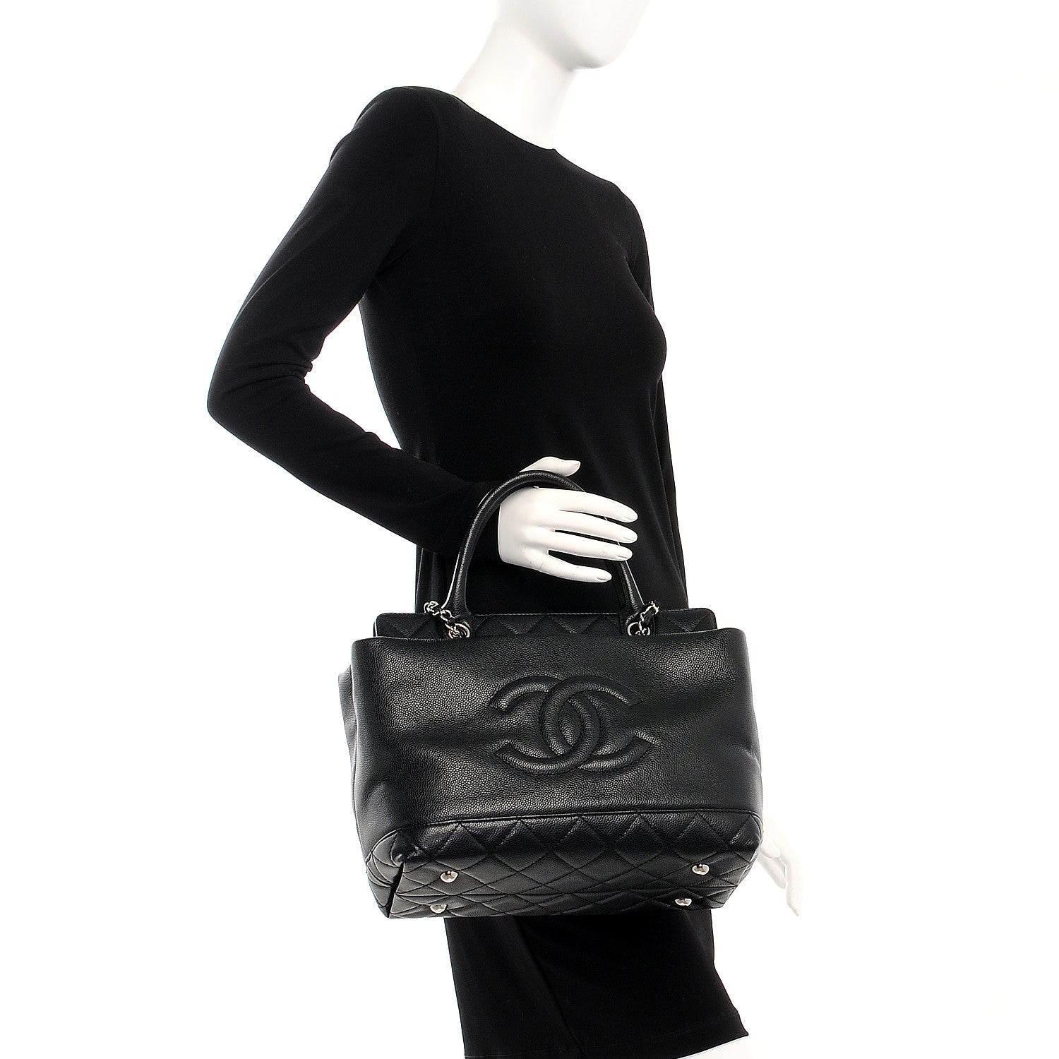 Chanel Soft Caviar CC Medium Top Handle Tote Black 3 of 14