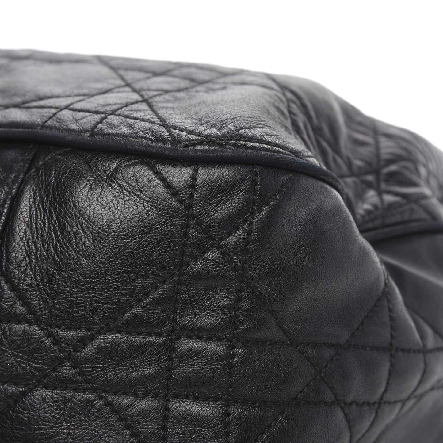 Lambskin Cannage Drawstring Bag Black