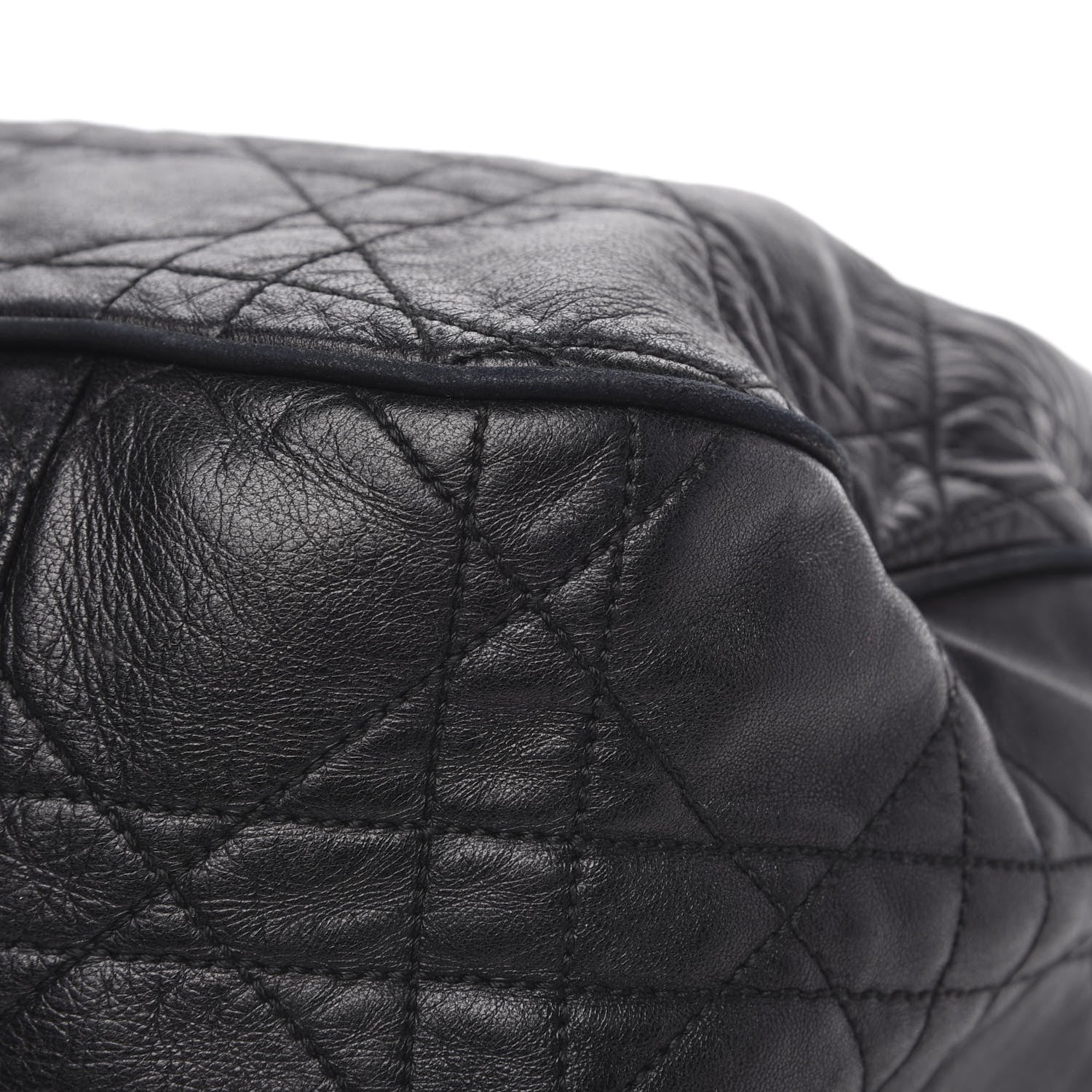 Christian Dior Lambskin Cannage Drawstring Bag Black 10 of 16