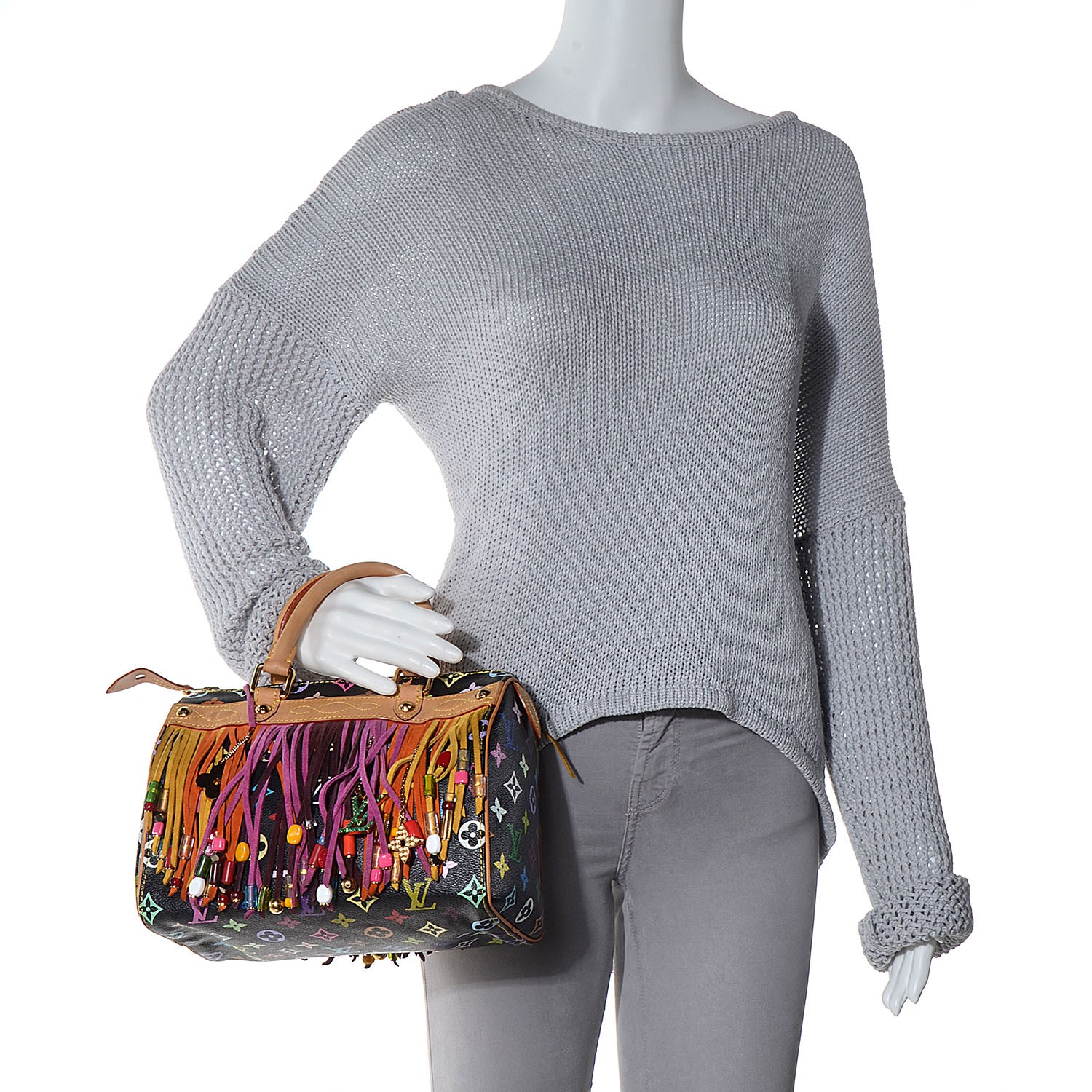 Louis Vuitton Monogram Multicolor Fringe Speedy 25 Black 2 of 7