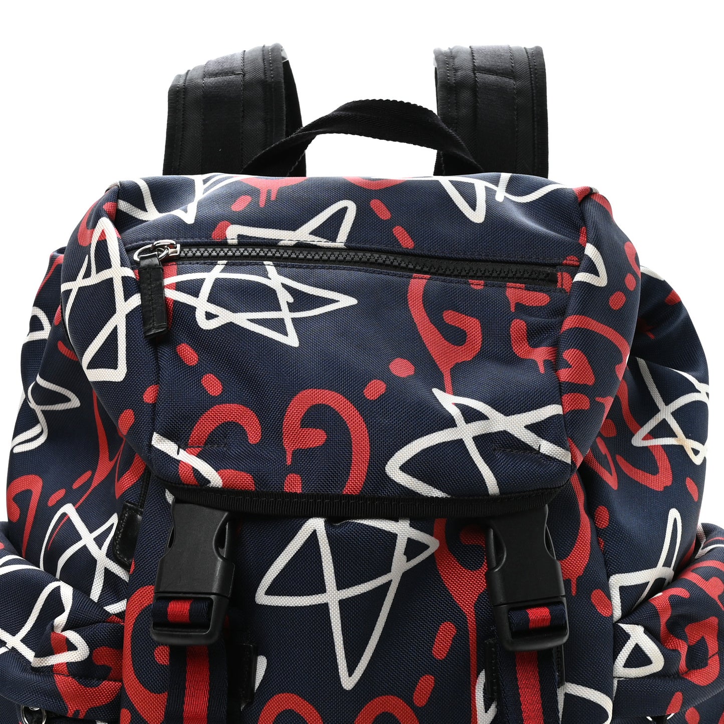 Techno Canvas GucciGhost Double Buckle Backpack Blue Agata Hibiscus Red