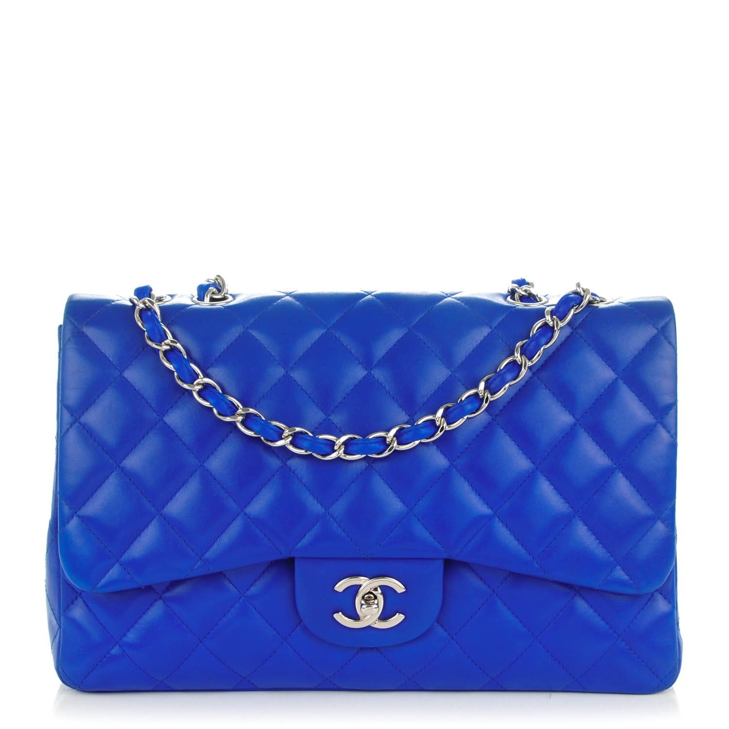Lambskin Quilted Jumbo Single Flap Blue