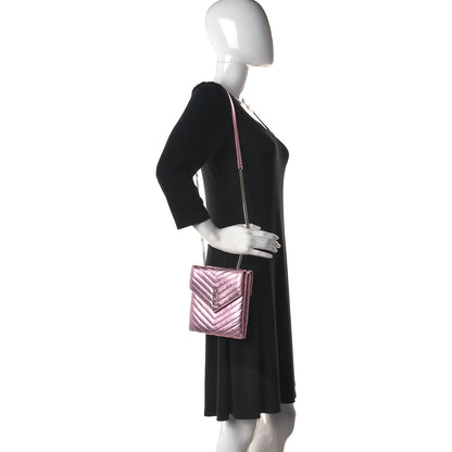 Saint Laurent Metallic Lambskin Matelasse Monogram Double Flap Bag Azalea 3 of 9