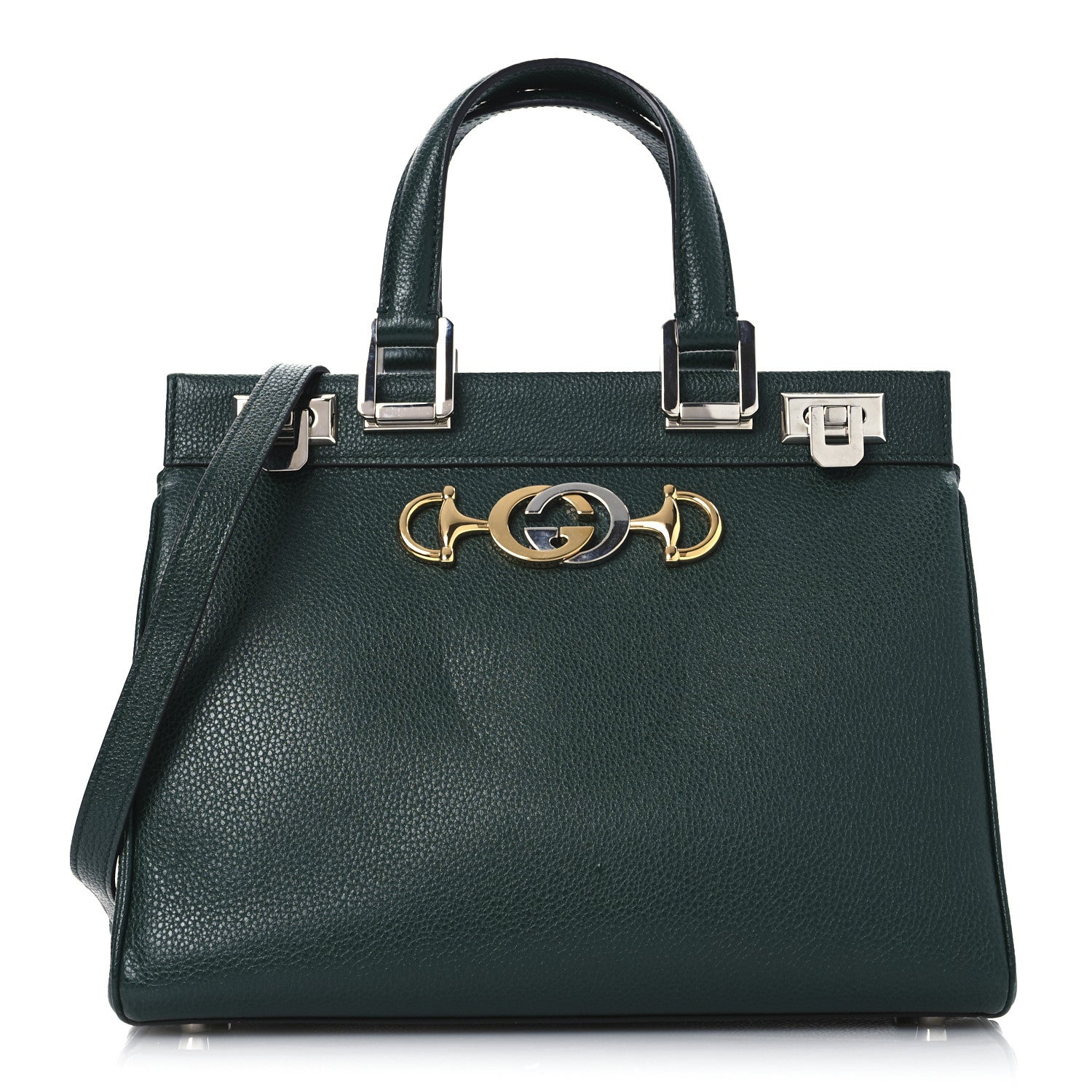 Gucci Grainy Calfskin Small Zumi Top Handle Bag Vintage Green 9 of 12