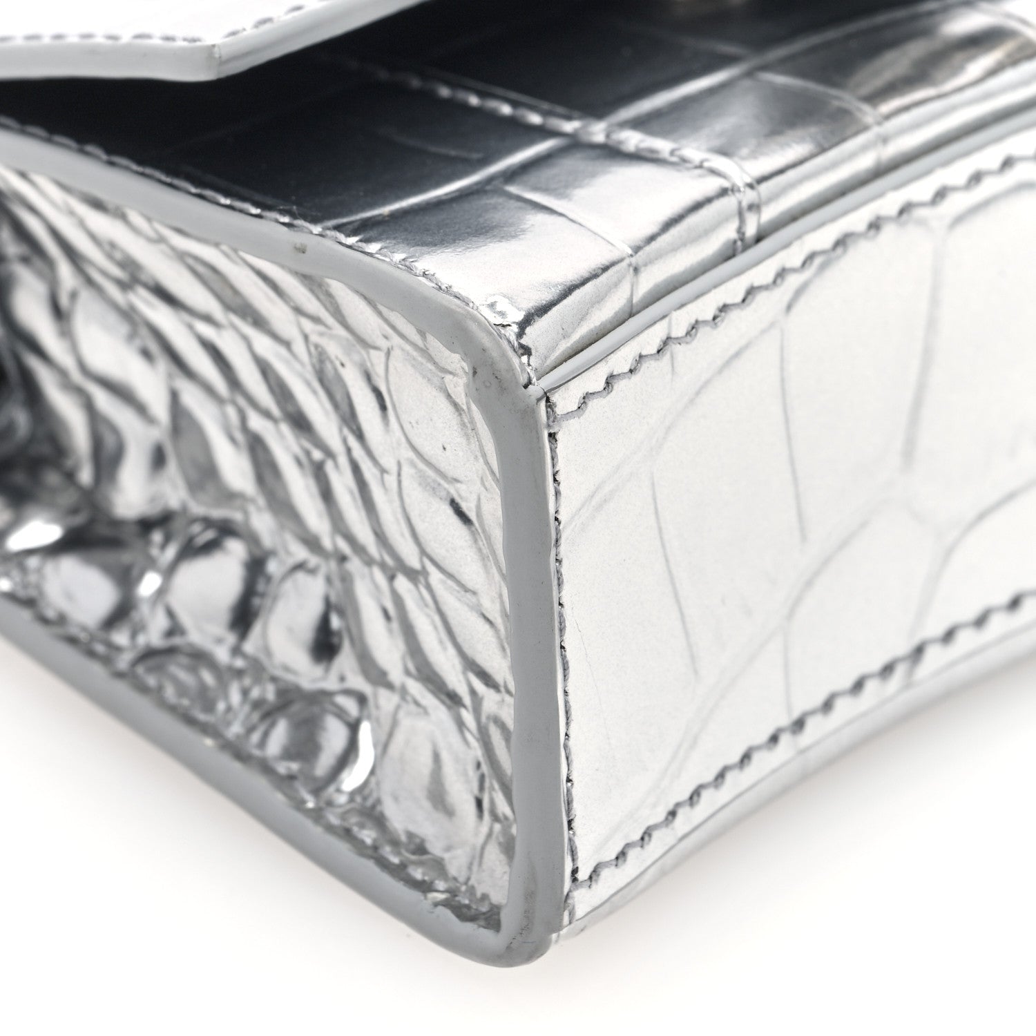 Balenciaga Metallic Calfskin Crocodile Embossed Hourglass Top Handle Bag Mini Silver 8 of 9