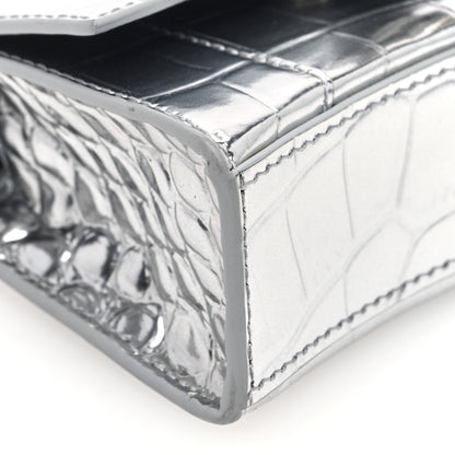 Balenciaga Metallic Calfskin Crocodile Embossed Hourglass Top Handle Bag Mini Silver 8 of 9