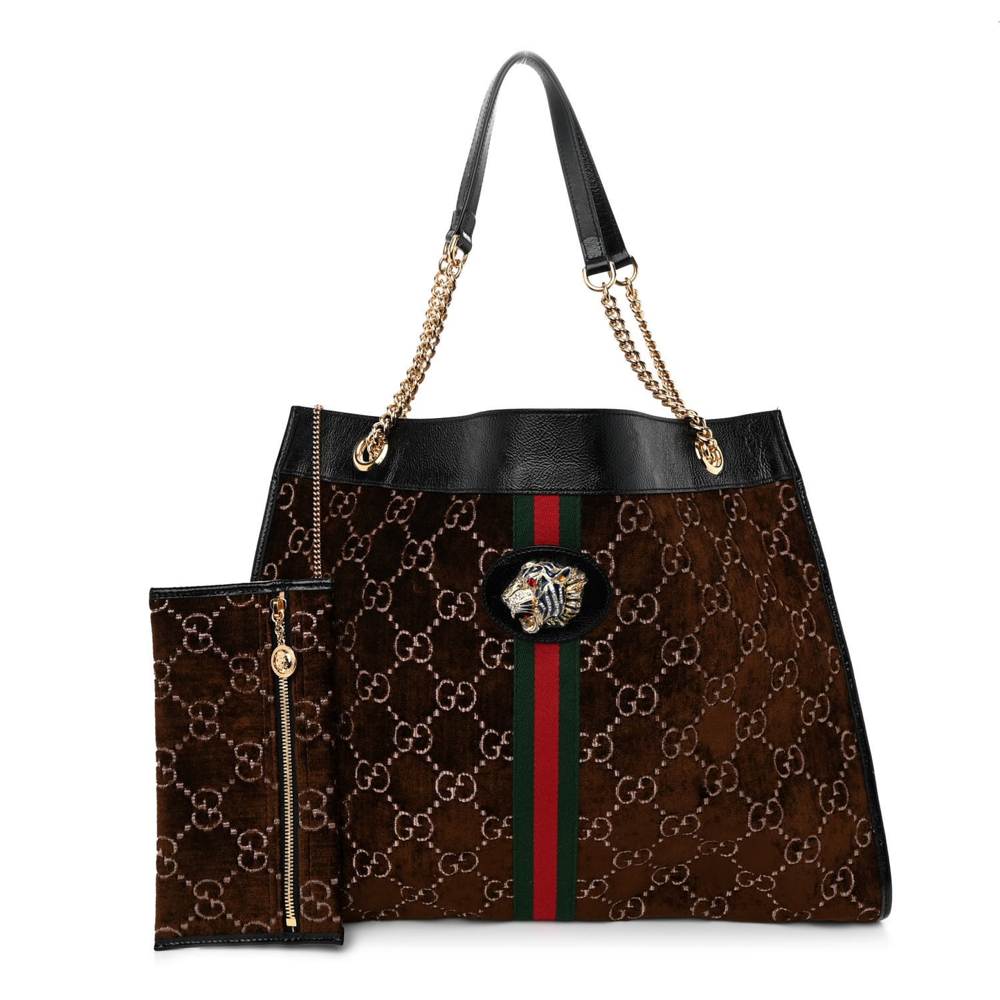 Velvet GG Monogram Large Rajah Chain Tote Brown