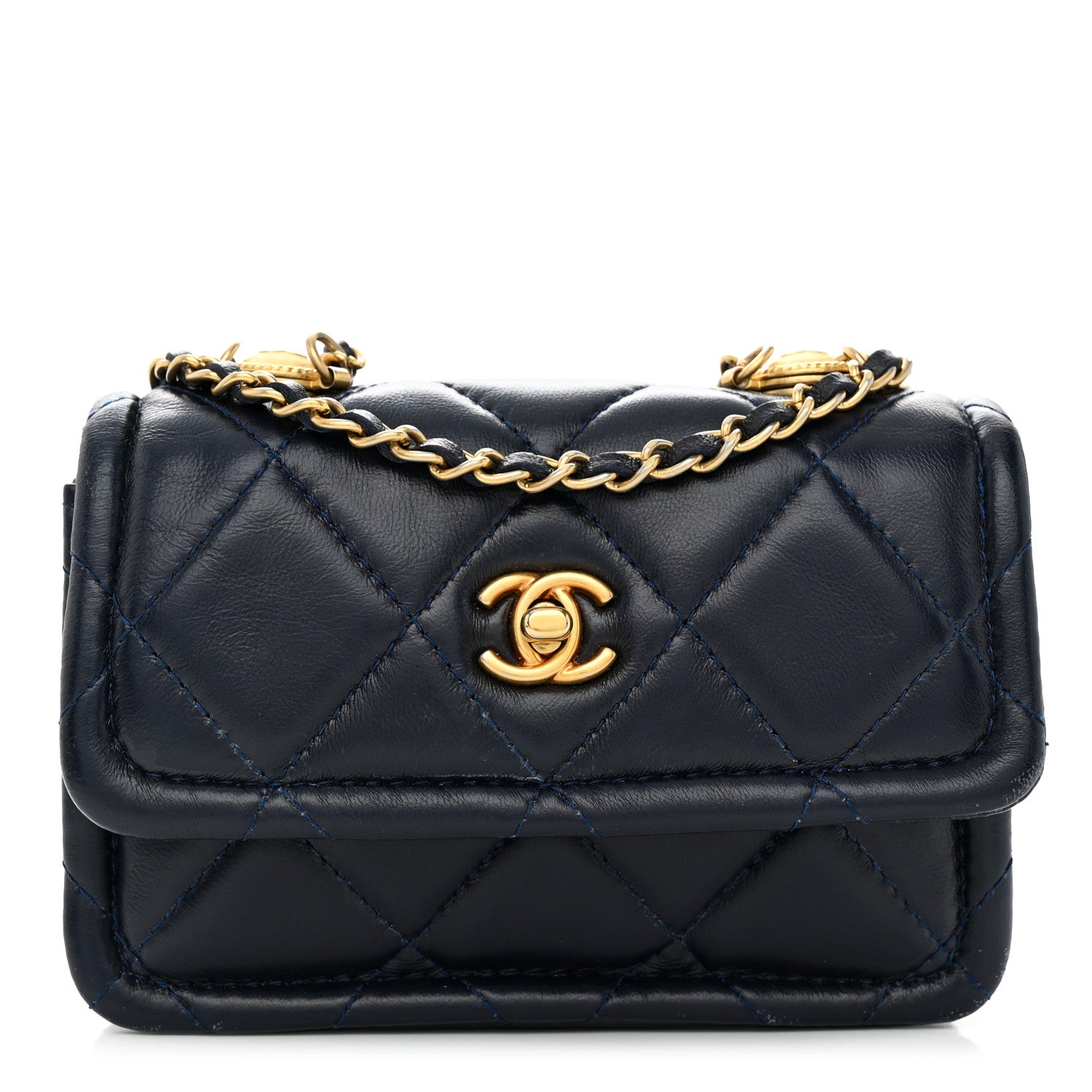 Chanel Shiny Lambskin Quilted Extra Mini Flap Navy Blue 1 of 10