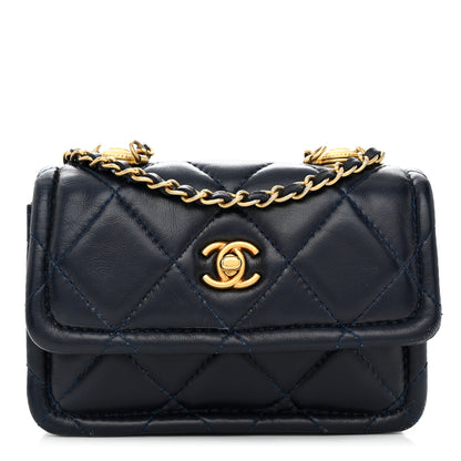 Chanel Shiny Lambskin Quilted Extra Mini Flap Navy Blue 1 of 10