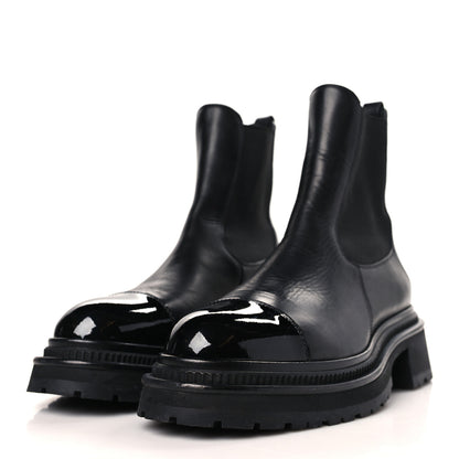 Chanel Crumpled Calfskin Patent Cap Toe Short Boots 39.5 Black 3 of 8