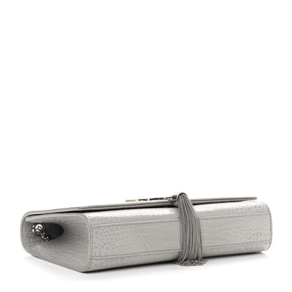 Saint Laurent Calfskin Crocodile Embossed Medium Classic Monogram Kate Tassel Satchel Mouse Grey 3 of 7