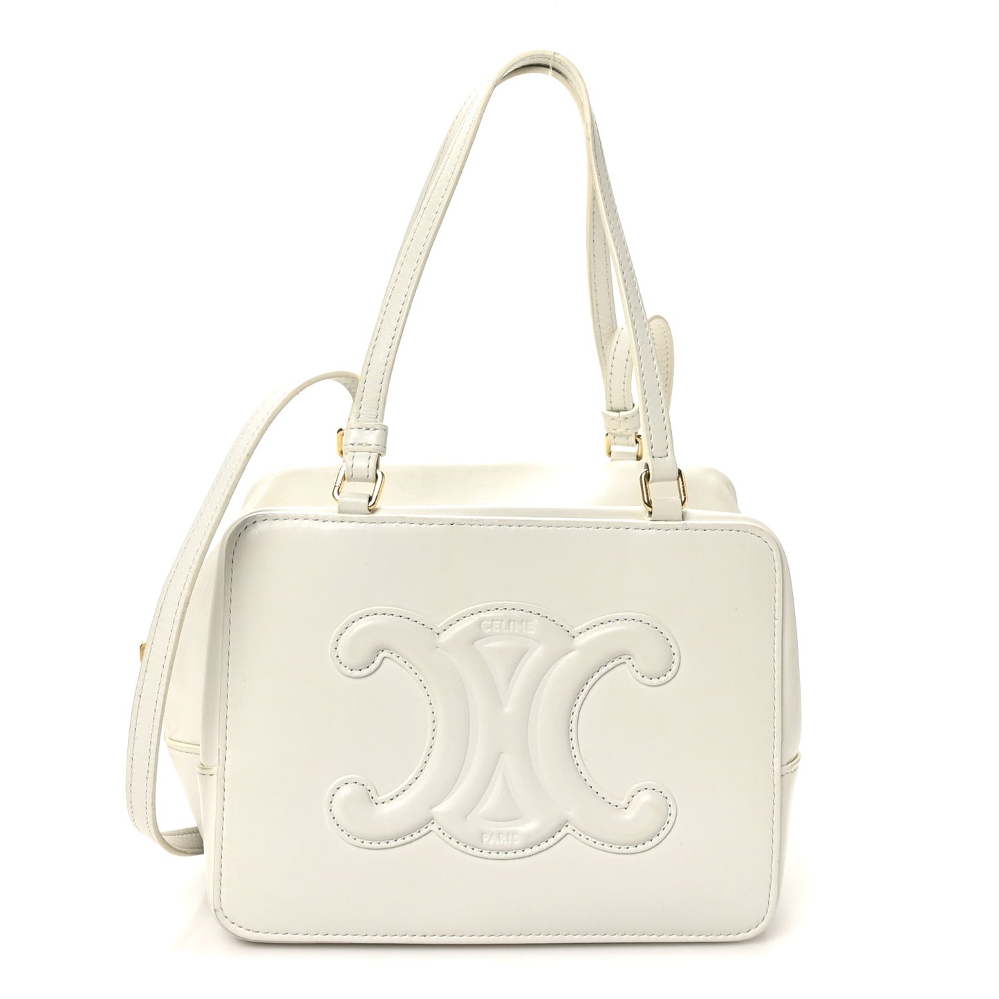 Smooth Calfskin Cuir Triomphe Folded Cube Bag Arctic White