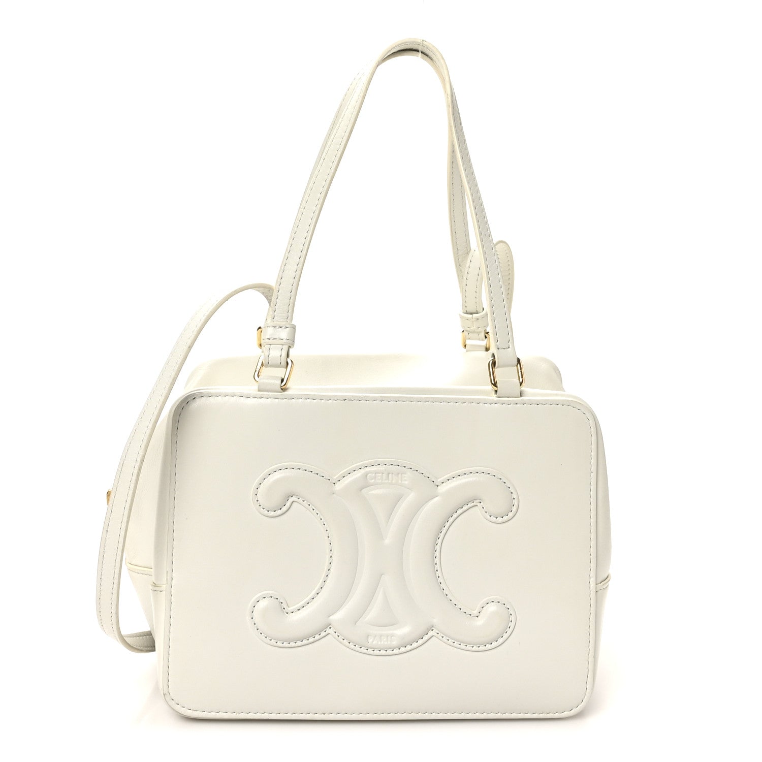 Celine Smooth Calfskin Cuir Triomphe Folded Cube Bag Arctic White 1 of 9