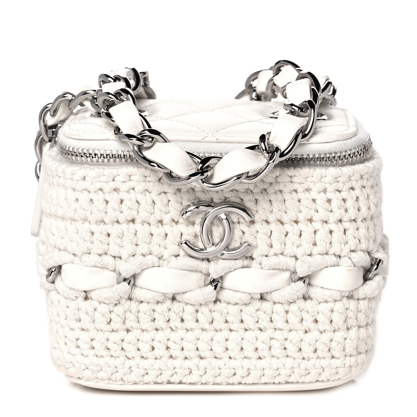 Lambskin Crochet Small Vanity Case With Chain White