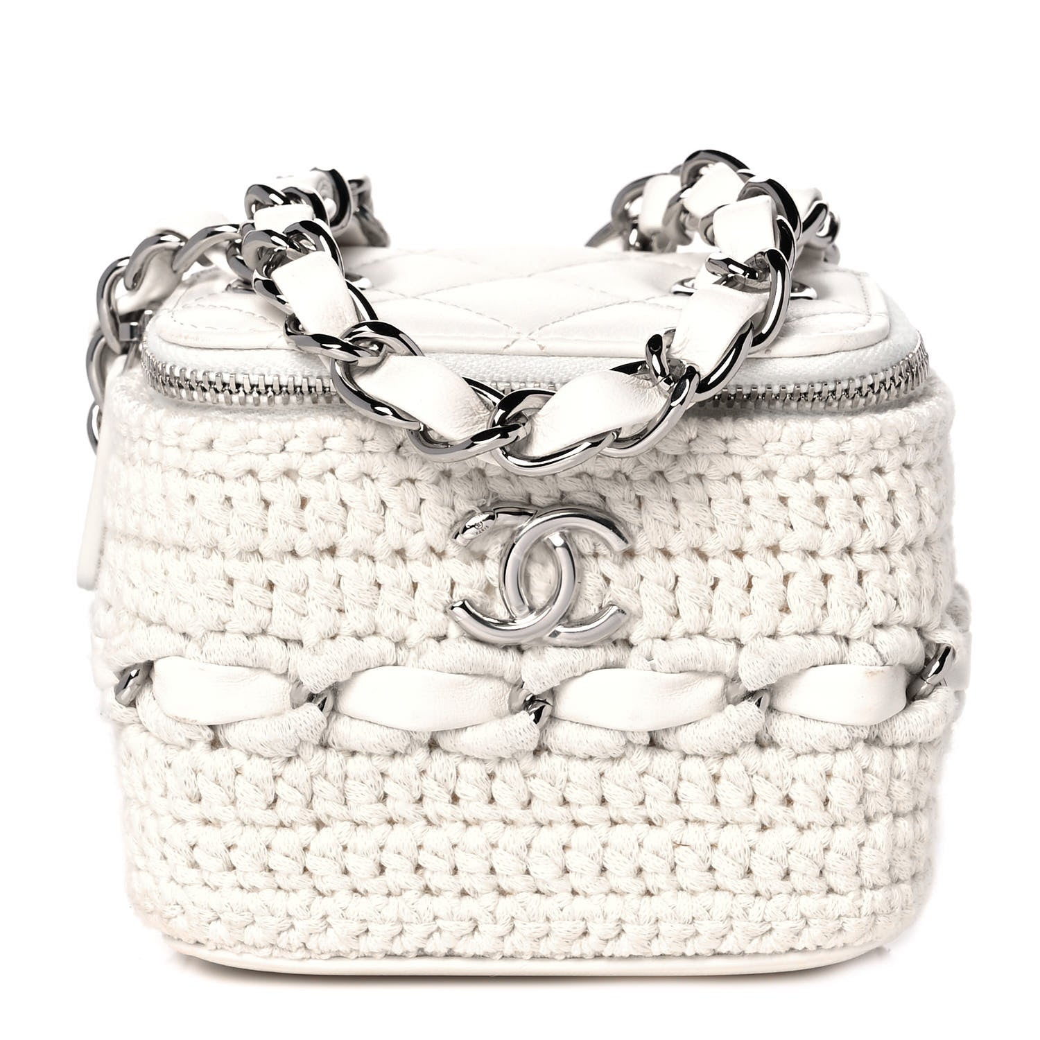 Chanel Lambskin Crochet Small Vanity Case With Chain White 1 of 12