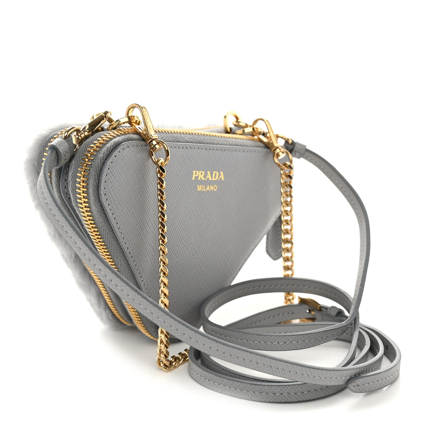 Montone Shearling Saffiano Triangle Mini Pouch Fiordaliso