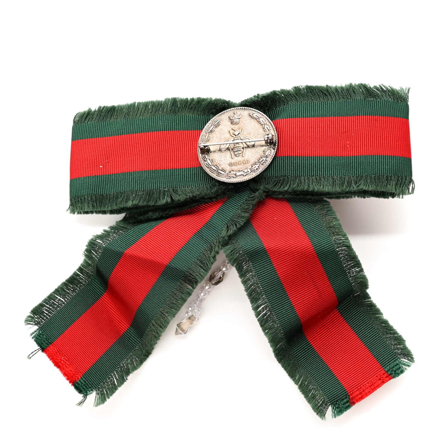 Gucci Grosgrain Web Pearl Crystal Bow Brooch 3 of 6