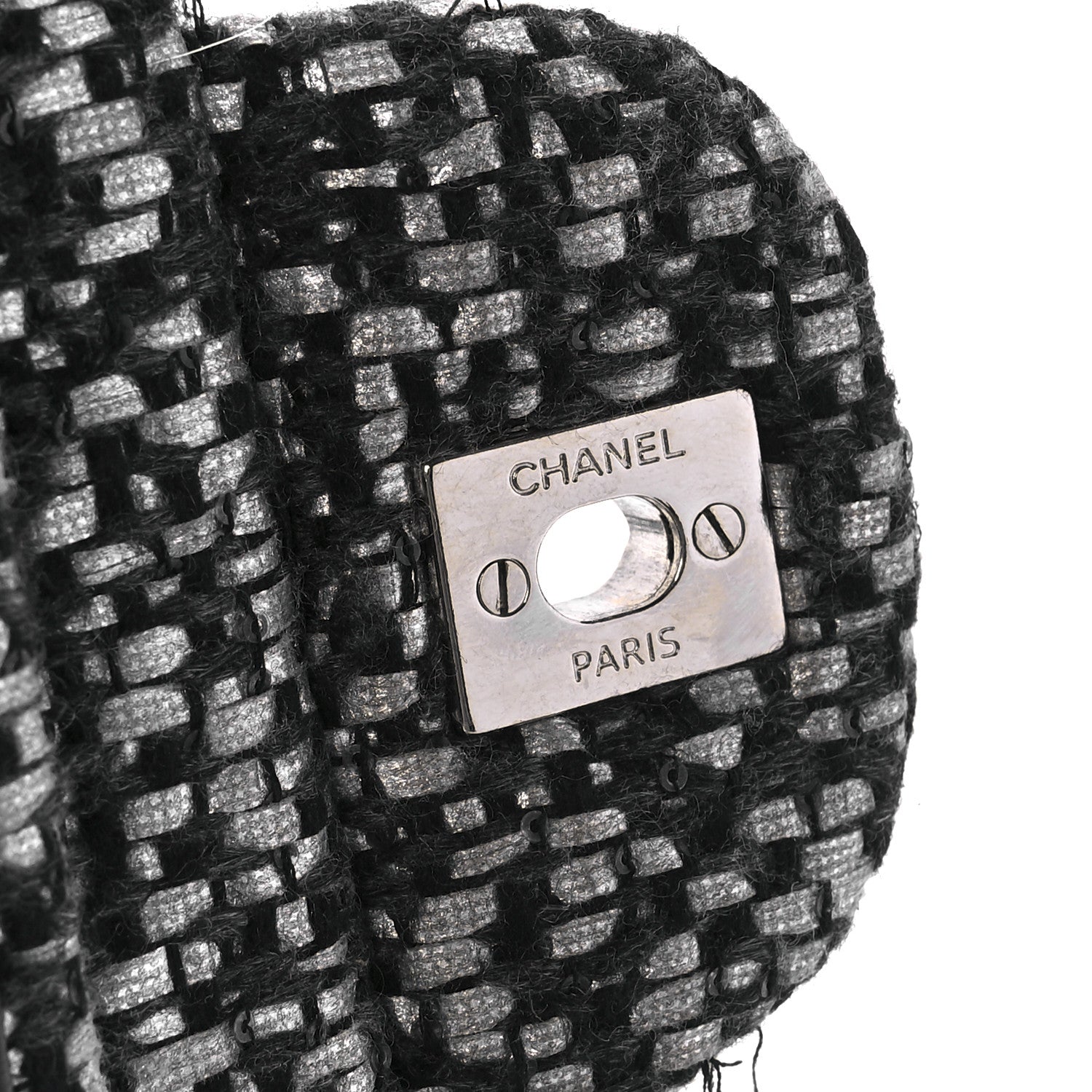 Chanel Sequin Tweed Jumbo Double Flap Black Grey 7 of 12