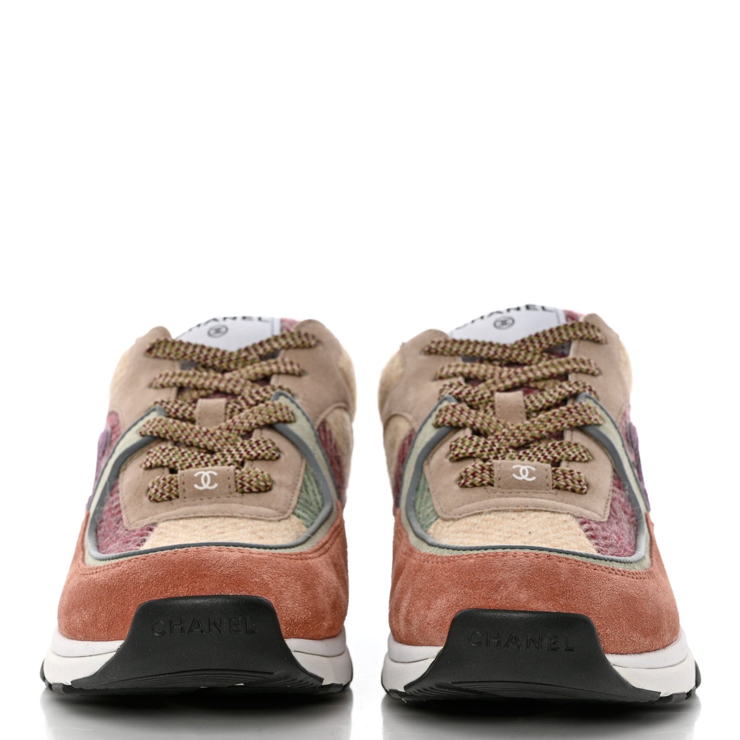 Fabric Suede Calfskin CC Sneakers 41 Pink Beige Multicolor