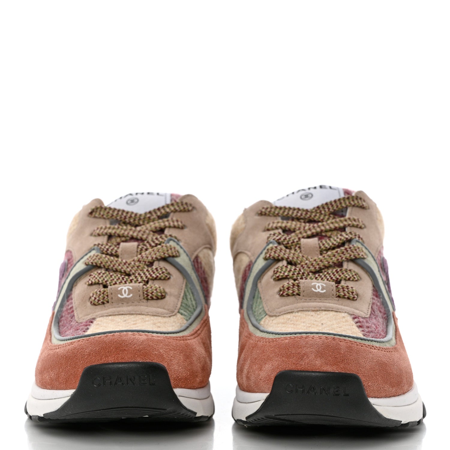 Chanel Fabric Suede Calfskin CC Sneakers 41 Pink Beige Multicolor 2 of 8