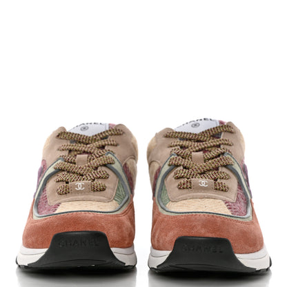 Chanel Fabric Suede Calfskin CC Sneakers 41 Pink Beige Multicolor 2 of 8