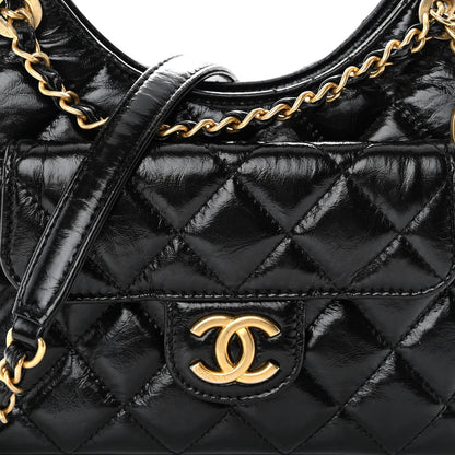Chanel Shiny Crumpled Calfskin Quilted Small Wavy CC Hobo Black 8 of 10