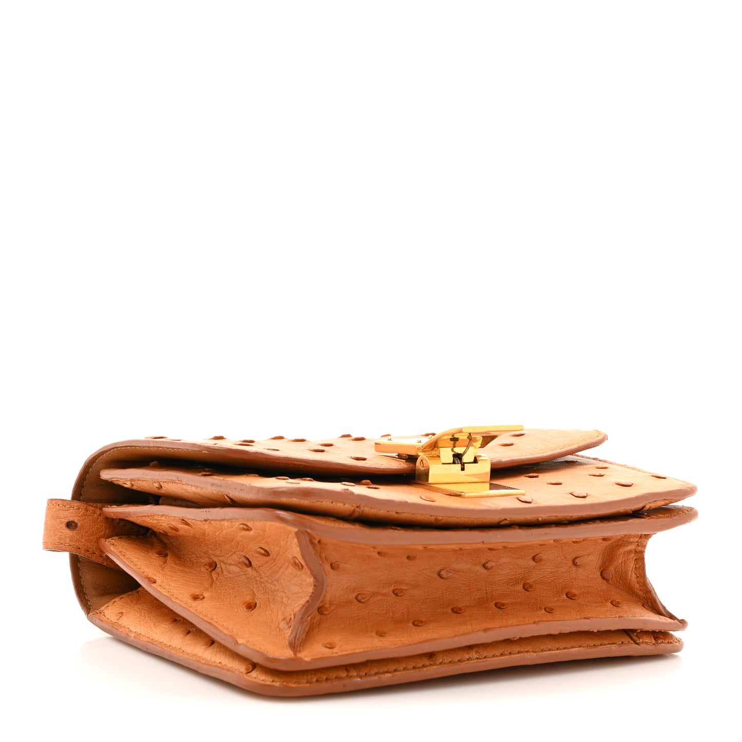 Ostrich Small Classic Box Flap Bag Camel