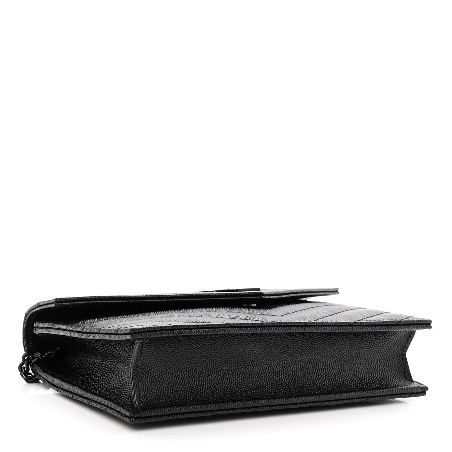 Grain De Poudre Matelasse Chevron Monogram Monochrome Envelope Chain Wallet Black