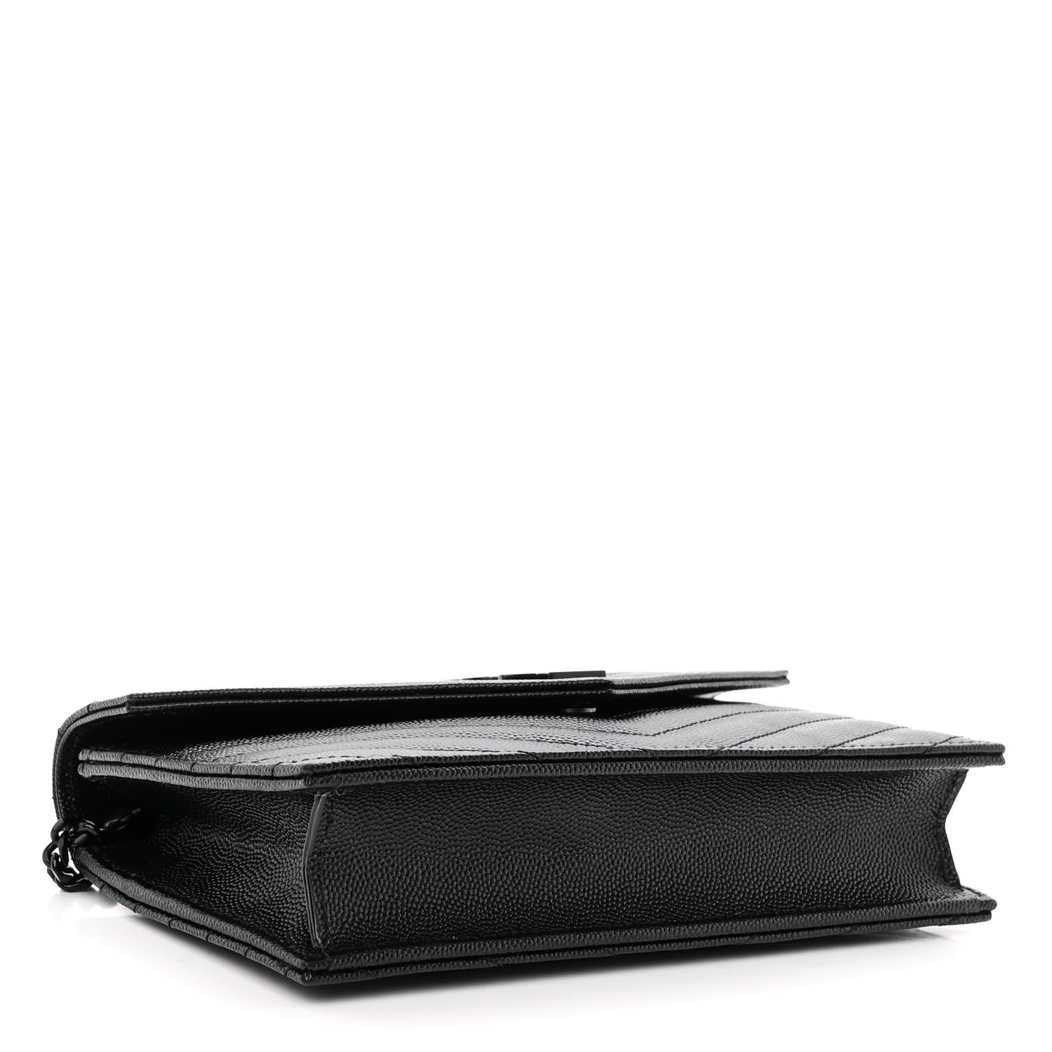 Saint Laurent Grain De Poudre Matelasse Chevron Monogram Monochrome Envelope Chain Wallet Black 4 of 9