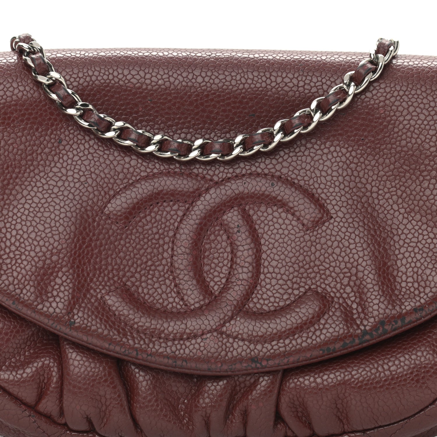 Chanel Caviar Half Moon Wallet On Chain WOC Dark Red 9 of 16