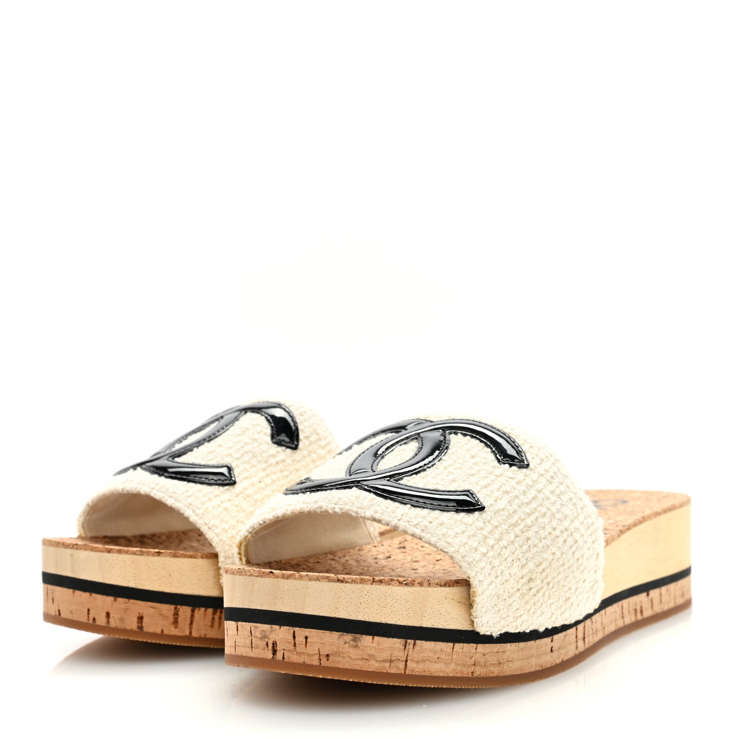 Tweed Patent Calfskin Logo Mules 38 Ivory Black