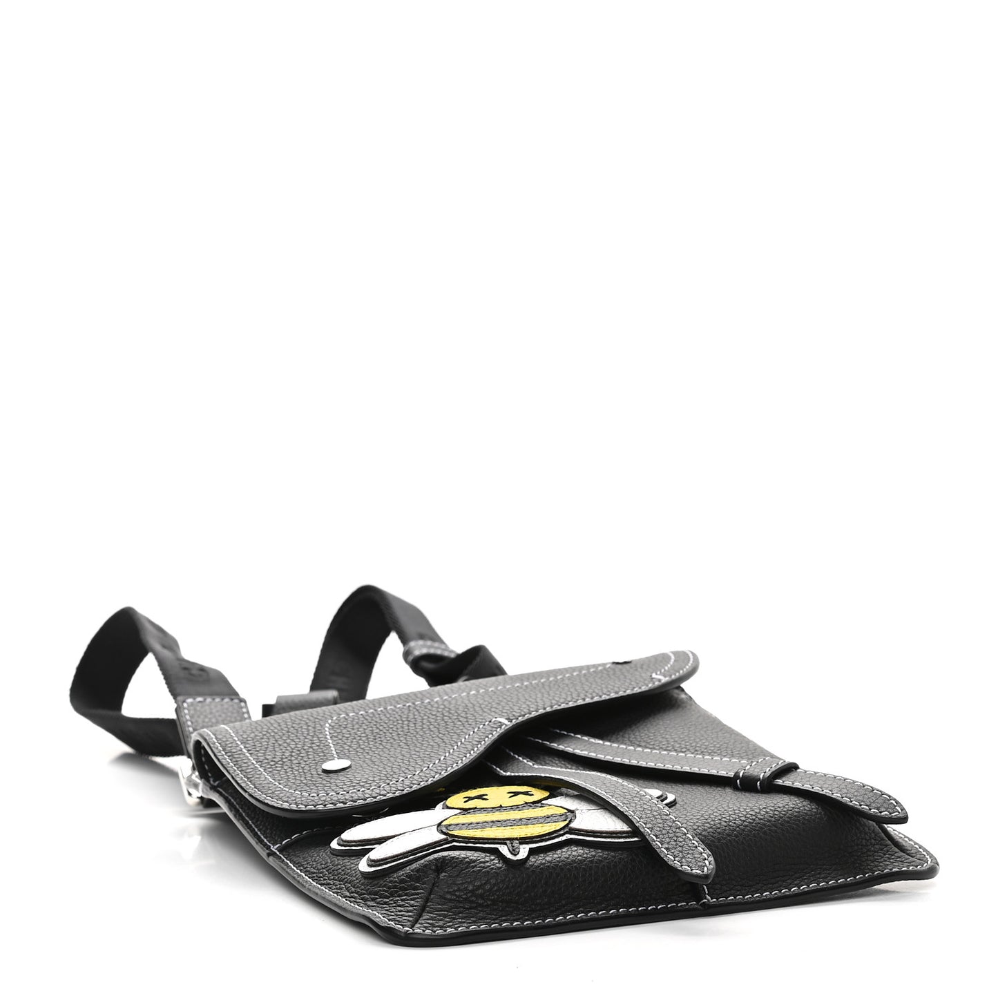 X KAWS Grained Calfskin Bee Saddle Pouch Black