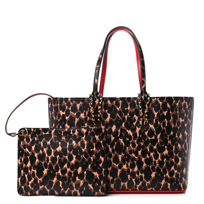Christian Louboutin Calfskin Leopard Print Spikes Small East West Cabata Tote Brown 1 of 17