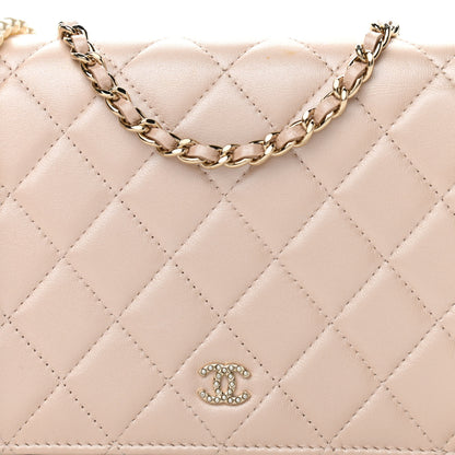 Chanel Iridescent Lambskin Quilted Pearl Wallet On Chain WOC Light Beige 8 of 12