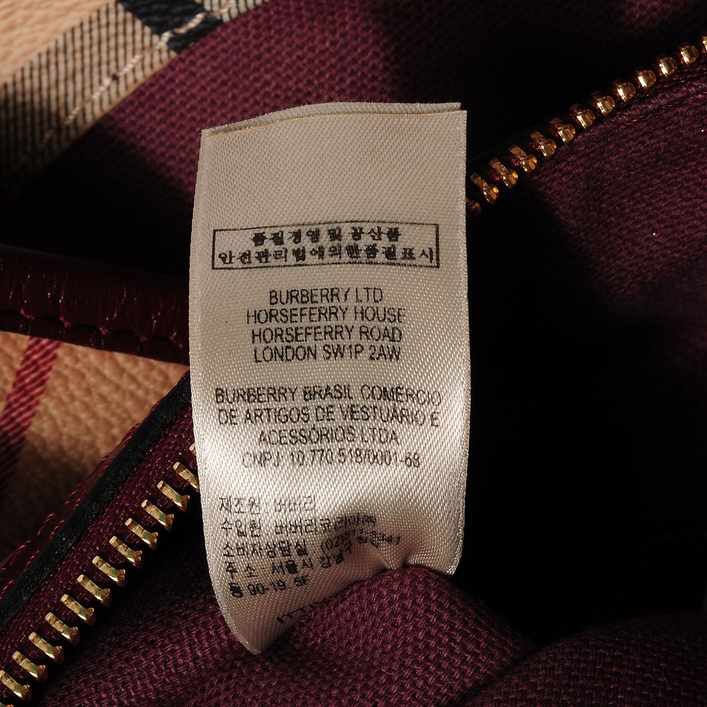 Haymarket Check Small Canterbury Tote Burgundy