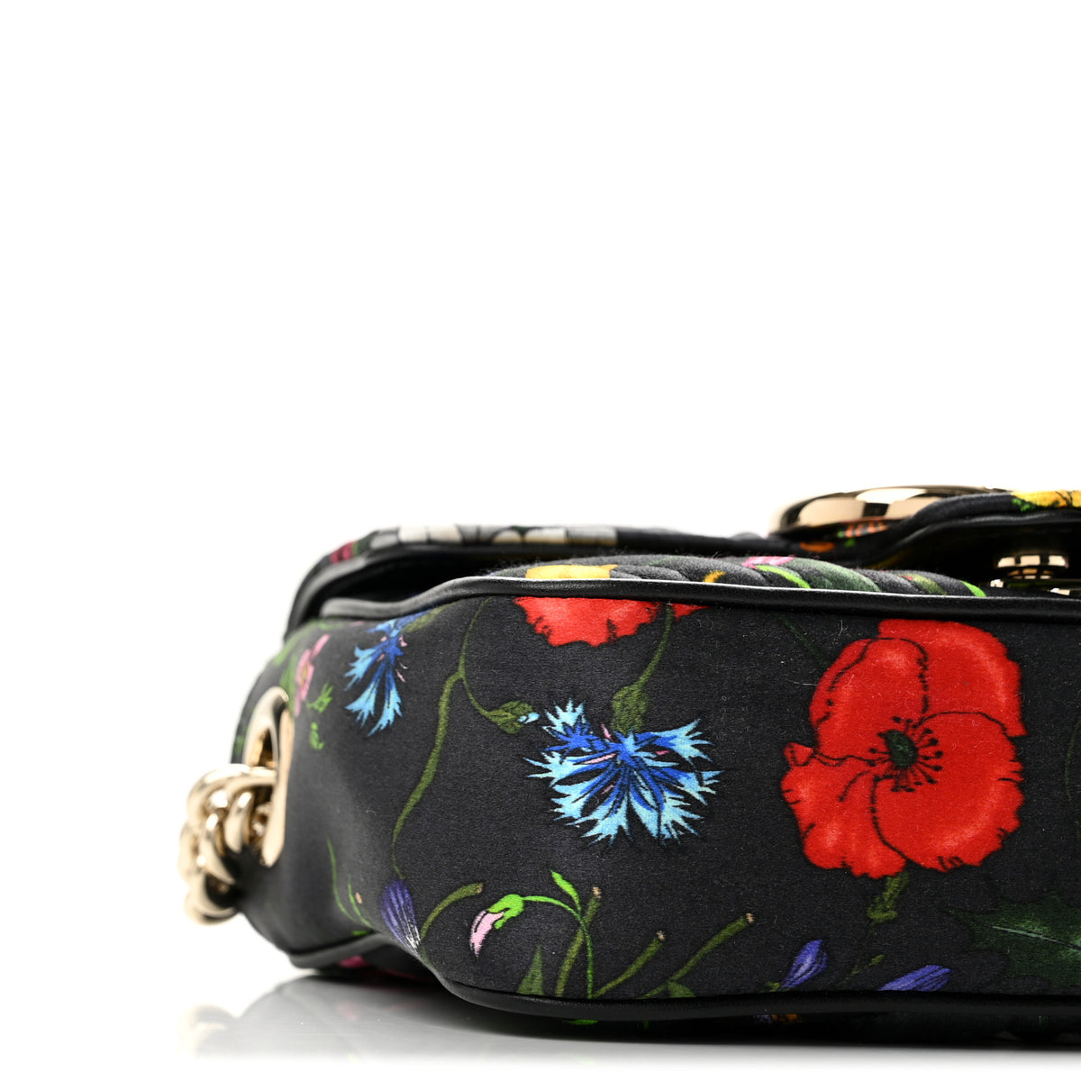 Silk Matelasse Floral Mini GG Marmont Top Handle Bag Black