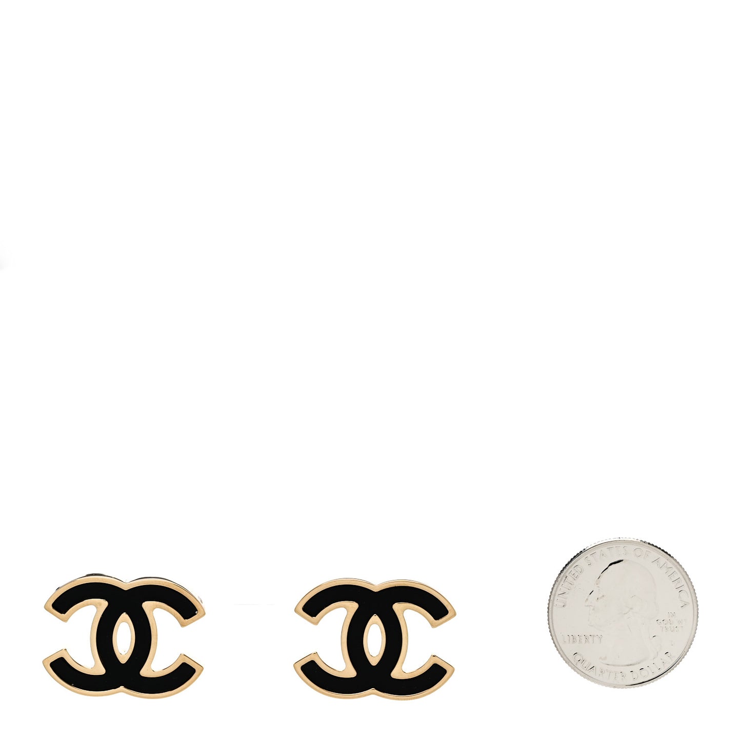 Metal Enamel CC Earrings Black Gold