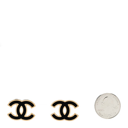 Chanel Metal Enamel CC Earrings Black Gold 2 of 4