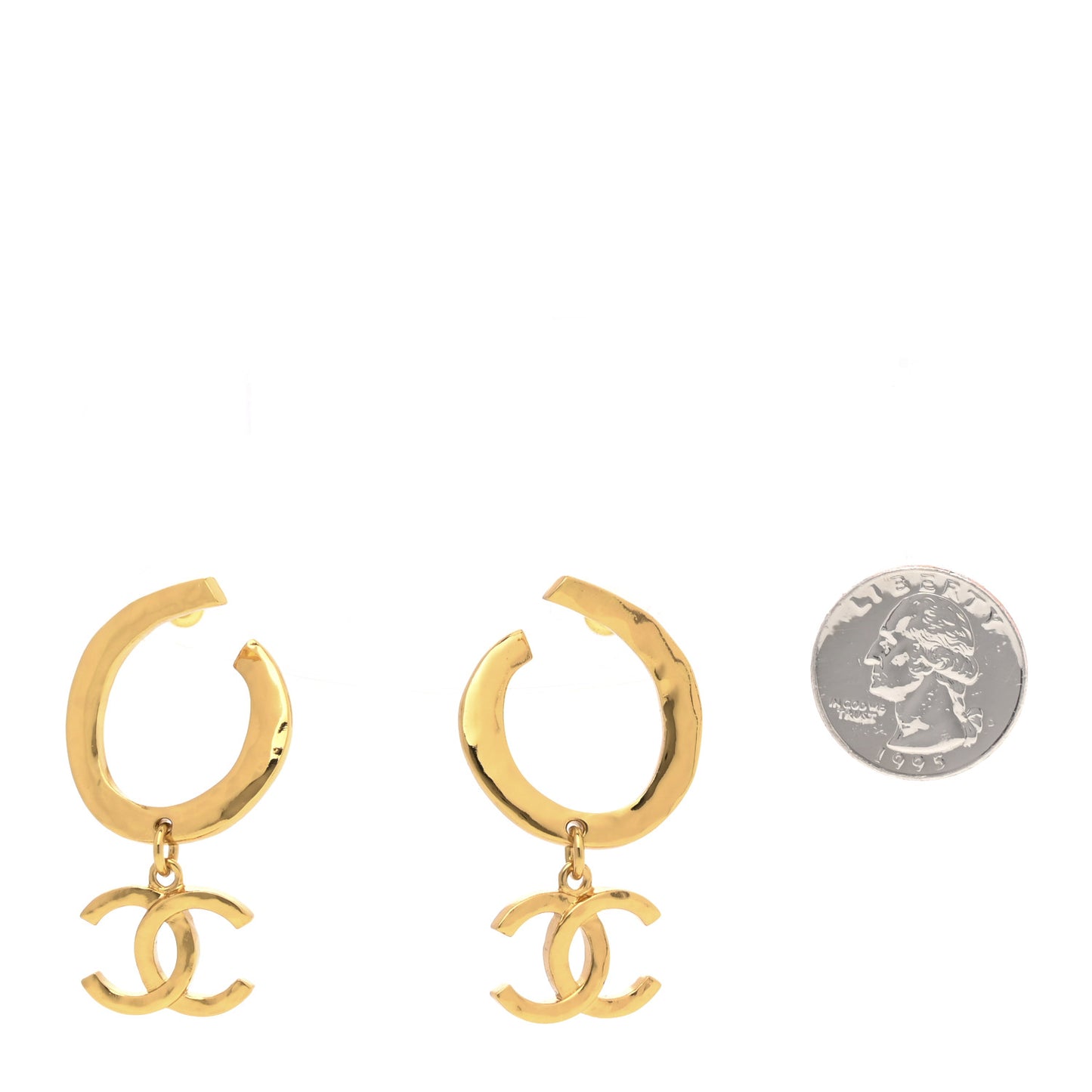 Metal Textured Hoop Drop CC Earrings Gold