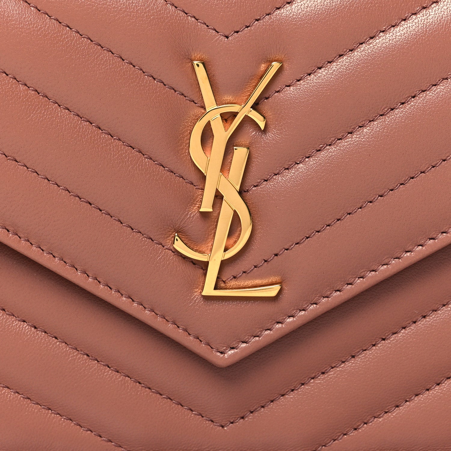Saint Laurent Calfskin Matelasse Chevron Monogram Envelope Chain Wallet Barely Pink 7 of 9