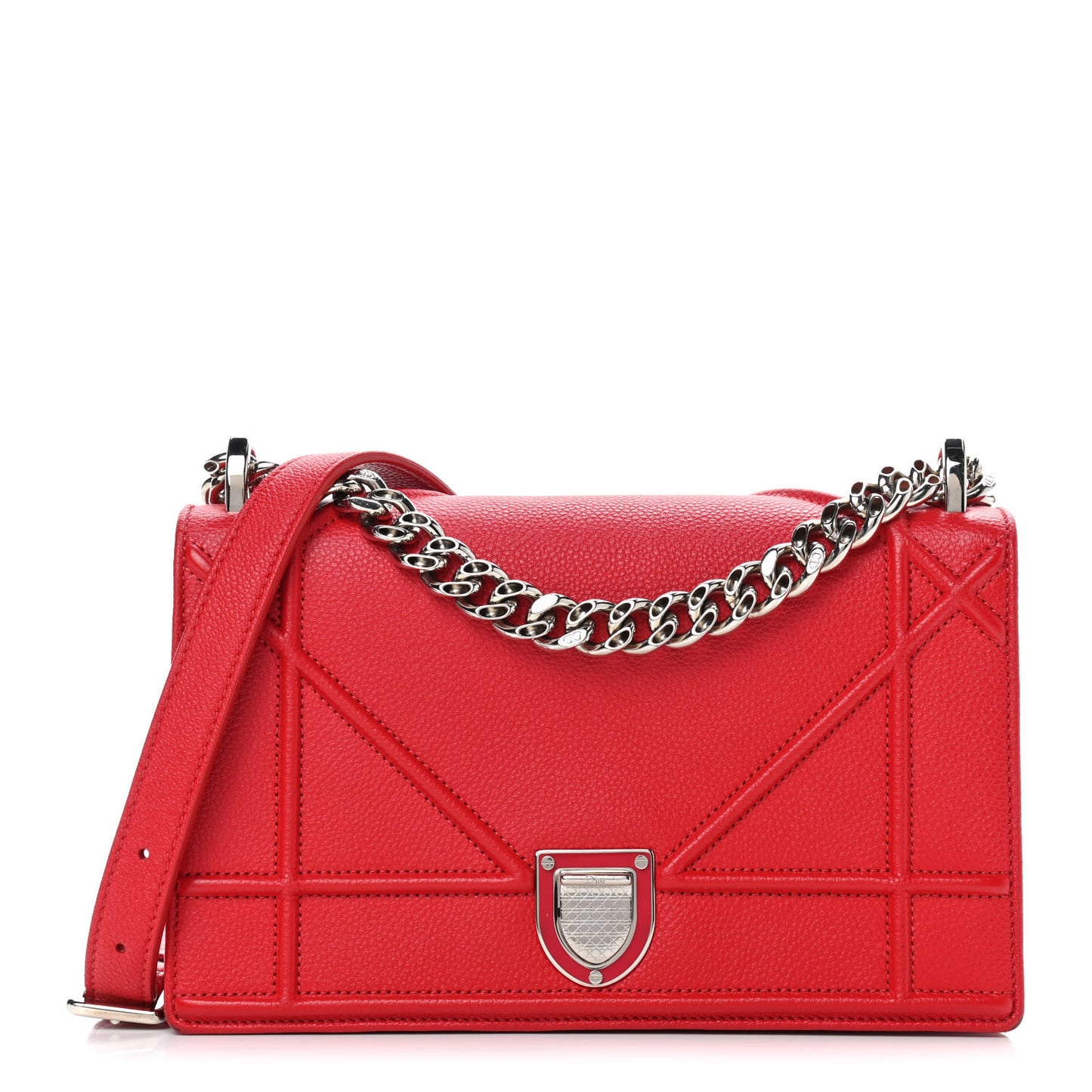 Grained Calfskin Small Diorama Flap Bag Red