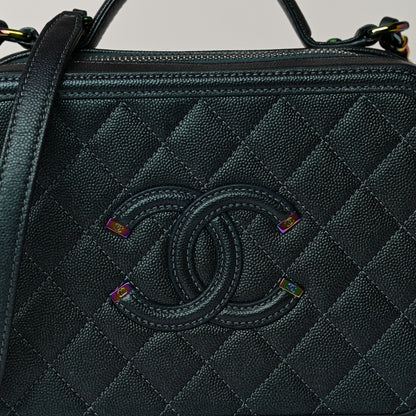 Chanel Iridescent Caviar Quilted Medium CC Filigree Vanity Case Dark Turquoise 8 of 10