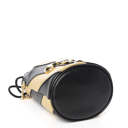 Gucci Calfskin Diagonal Striped Mini Zumi Bucket Bag Black Beige 3 of 10