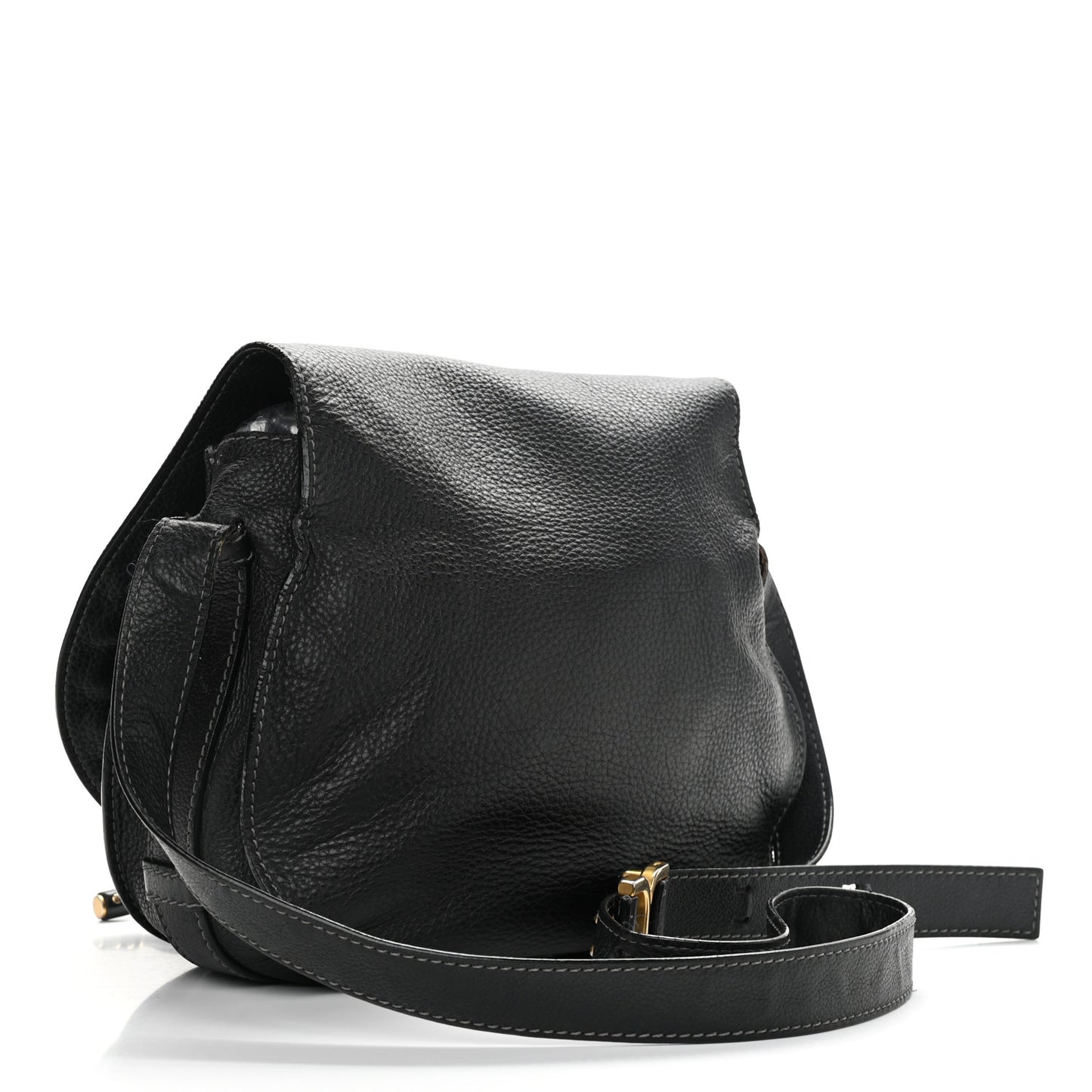 Calfskin Medium Marcie Round Crossbody Bag Black