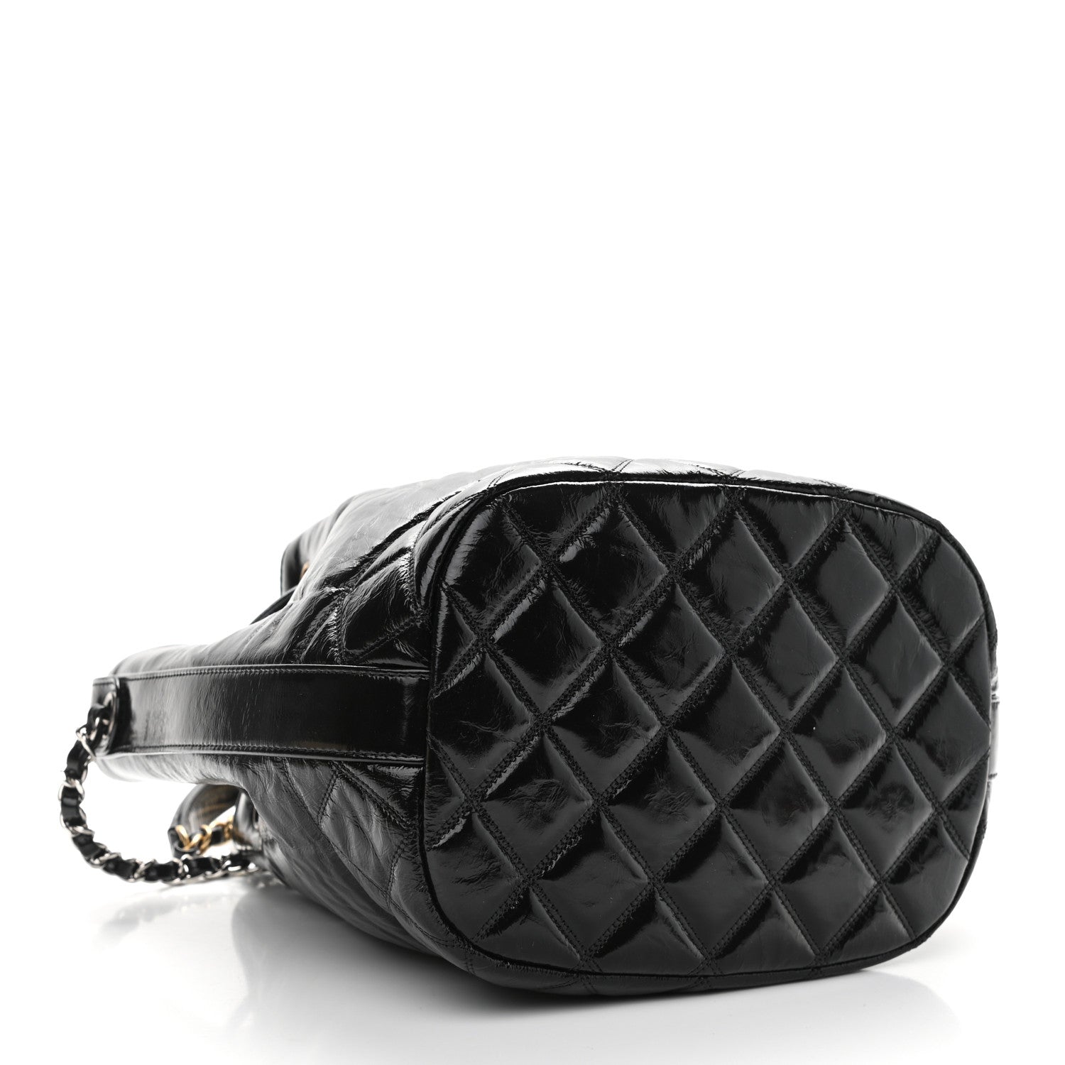 Chanel Shiny Aged Calfskin CC Chain Drawstring Bag Black 4 of 10
