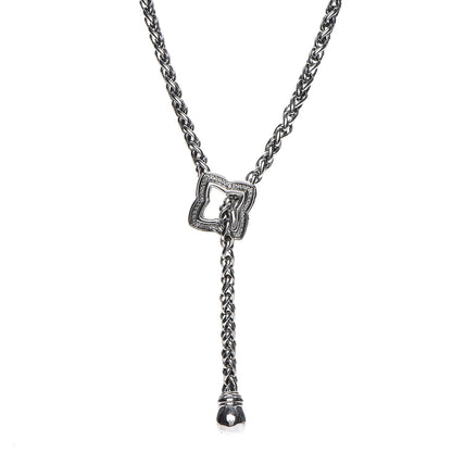 David Yurman Sterling Silver Diamond Quatrefoil Lariat Wheat Chain Necklace 1 of 8