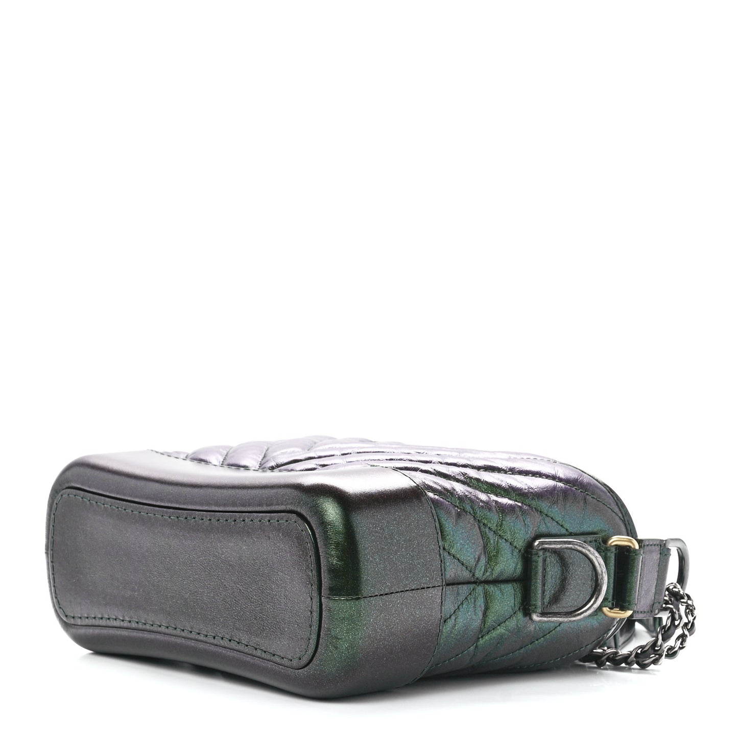 Metallic Aged Calfskin Chevron Quilted Small Gabrielle Hobo Green