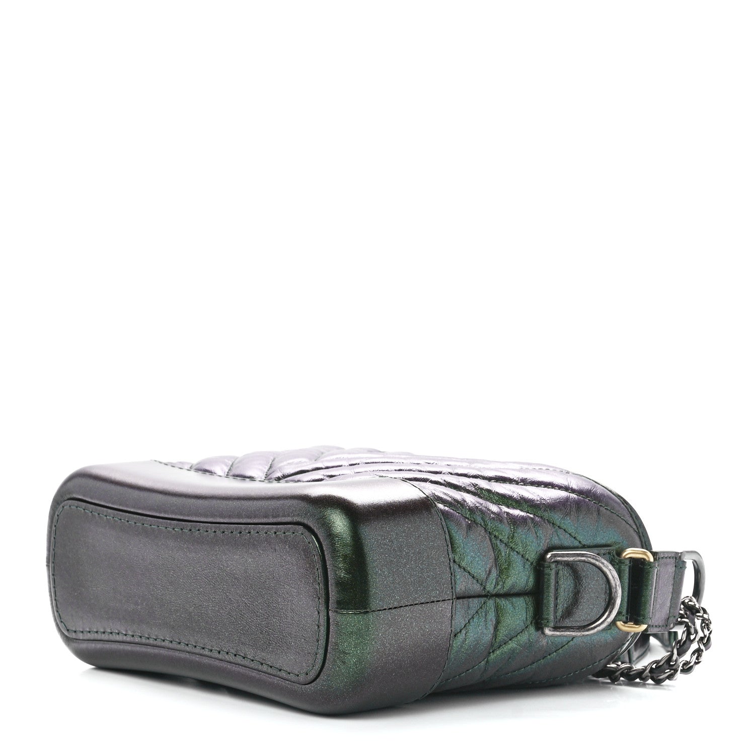 Chanel Metallic Aged Calfskin Chevron Quilted Small Gabrielle Hobo Green 9 of 11