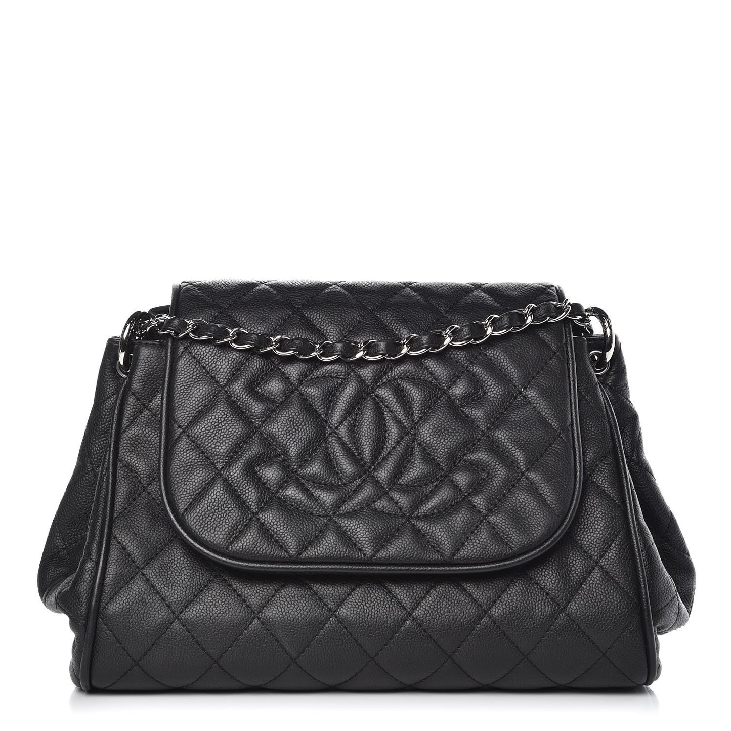 Caviar Quilted Timeless Accordion Flap Black