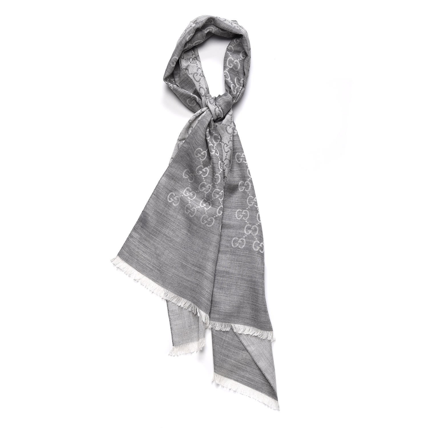 Gucci Wool Silk GG Monogram GGNat Scarf Lead 1 of 7